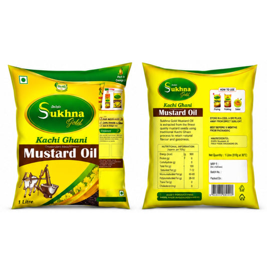 Sukhna Gold Kachi Ghani Mustard Oil – 1 Litre (Pouch Pack)
